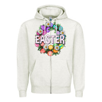 Oatmeal Heather Easter with eggs and daisy Easter Day Zipper Hoodie - HowdyJamesFarm
