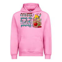 Fuchsia Pink Coffee Gives Me Teacher Powers Urban Hoodie - CowhideDigitalArt