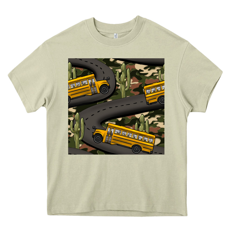 Cactus Camouflage School Bus Seamless Pattern Heavy Core Tee by BundleAndBundleShop | Teevron