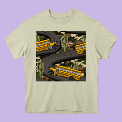 Cactus Camouflage School Bus Seamless Pattern Heavy Core Tee Designed By Bundleandbundleshop