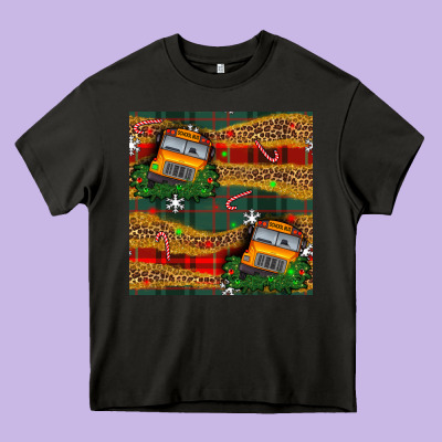 Christmas School Bus Seamless Pattern Heavy Core Tee Designed By Bundleandbundleshop
