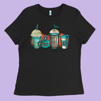 Turquoise Junkie Coffee Cups Ladies Tee Designed By Jasminsmagicworld