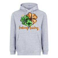 Heather Grey Feeling lucky with clover Heavyweight Hoodie - HowdyJamesFarm