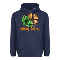 Navy Feeling lucky with clover Heavyweight Hoodie - HowdyJamesFarm