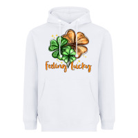 White Feeling lucky with clover Heavyweight Hoodie - HowdyJamesFarm