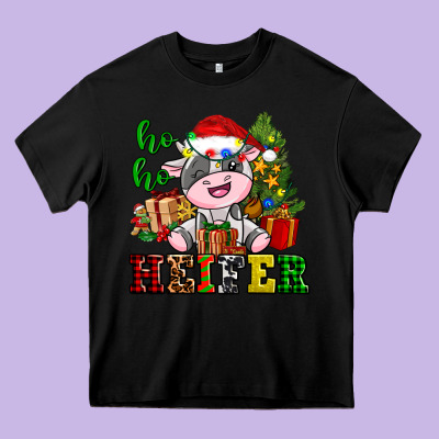 Ho Ho Heifer Little Cute Christmas Cow Heavy Core Tee Designed By Adodesignshop