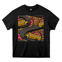 Black flower leopard school bus seamless pattern Heavy Core Tee - BundleAndBundleShop