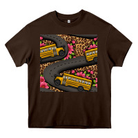 Chocolate Brown flower leopard school bus seamless pattern Heavy Core Tee - BundleAndBundleShop