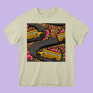 Flower Leopard School Bus Seamless Pattern Heavy Core Tee Designed By Bundleandbundleshop