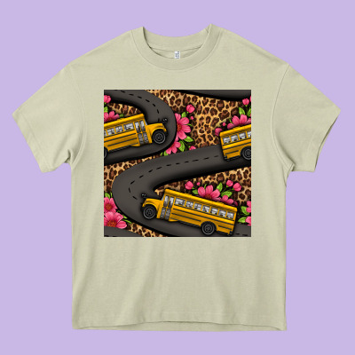 Flower Leopard School Bus Seamless Pattern Heavy Core Tee Designed By Bundleandbundleshop