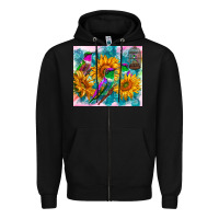 Black hummingbirds sunflower Zipper Hoodie - TumblerDesignByShophia