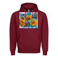 Burgundy hummingbirds sunflower Zipper Hoodie - TumblerDesignByShophia