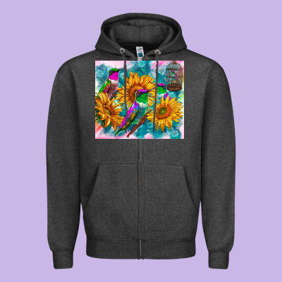 Hummingbirds Sunflower Zipper Hoodie Designed By Tumblerdesignbyshophia