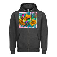 Charcoal Heather hummingbirds sunflower Zipper Hoodie - TumblerDesignByShophia