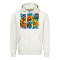 Oatmeal Heather hummingbirds sunflower Zipper Hoodie - TumblerDesignByShophia