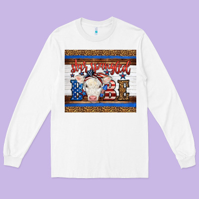 4th Of July Western Star Spangled Baby Cow Long Sleeve Tee Designed By Lillyallendesigns