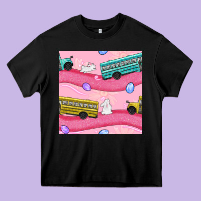 Easter School Bus Seamless Pattern Heavy Core Tee Designed By Bundleandbundleshop