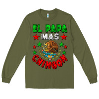 Army Green El Papa Mas Chingon Mexican Flag Long Sleeve Tee - LillyAllenDesigns