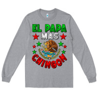 Heather Grey El Papa Mas Chingon Mexican Flag Long Sleeve Tee - LillyAllenDesigns