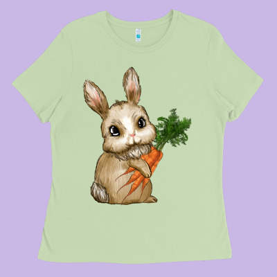 Happy Easter With Bunny And Carrot Ladies Tee Designed By Ranaportraitstore