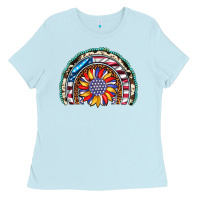 Baby Blue sunflower american flag leopard gemstone cowhide rainbow Ladies Tee - Artiststas