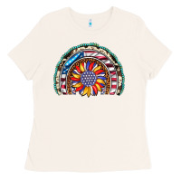 Bone sunflower american flag leopard gemstone cowhide rainbow Ladies Tee - Artiststas