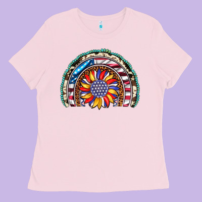 Sunflower American Flag Leopard Gemstone Cowhide Rainbow Ladies Tee Designed By Artiststas