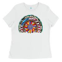 White sunflower american flag leopard gemstone cowhide rainbow Ladies Tee - Artiststas