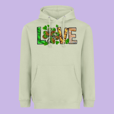 St. Patrick's Love Luck With Clover Heavyweight Hoodie Designed By Howdyjamesfarm