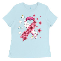 Baby Blue teeth and flower cancer ribbon Ladies Tee - AdoDesignShop