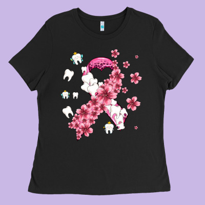 Teeth And Flower Cancer Ribbon Ladies Tee Designed By Adodesignshop