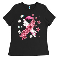 Black teeth and flower cancer ribbon Ladies Tee - AdoDesignShop
