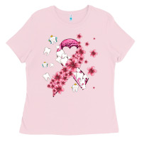 Bubblegum Pink teeth and flower cancer ribbon Ladies Tee - AdoDesignShop