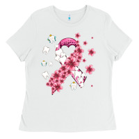 White teeth and flower cancer ribbon Ladies Tee - AdoDesignShop