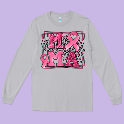 Breast Cancer Awareness Mama Ribbon Long Sleeve Tee Designed By Lillyallendesigns
