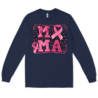 Navy Breast Cancer Awareness mama ribbon Long Sleeve Tee - LillyAllenDesigns