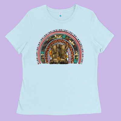 Soldier Boots Camouflage Leopard Gemstone Rainbow Ladies Tee Designed By Artiststas