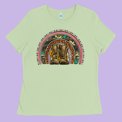 Soldier Boots Camouflage Leopard Gemstone Rainbow Ladies Tee Designed By Artiststas