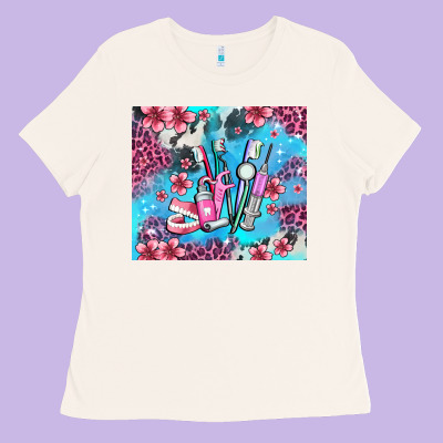 Dentist Element With Flowers Ladies Tee Designed By Adodesignshop