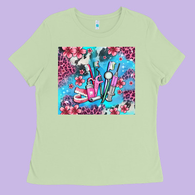 Dentist Element With Flowers Ladies Tee Designed By Adodesignshop