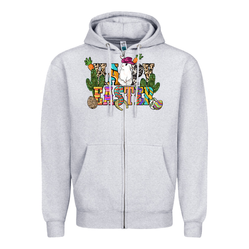 Happy Easter With Cowboy Easter Day Zipper Hoodie by HowdyJamesFarm | Teevron