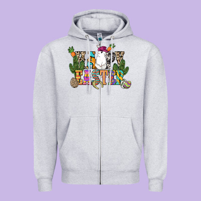 Happy Easter With Cowboy Easter Day Zipper Hoodie Designed By Howdyjamesfarm