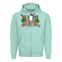 Seafoam Happy Easter with cowboy Easter Day Zipper Hoodie - HowdyJamesFarm