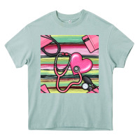 Arona Nurse Stethoscope Seamless Pattern Heavy Core Tee - BundleAndBundleShop