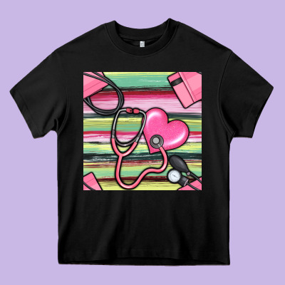 Nurse Stethoscope Seamless Pattern Heavy Core Tee Designed By Bundleandbundleshop