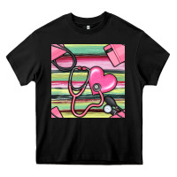 Black Nurse Stethoscope Seamless Pattern Heavy Core Tee - BundleAndBundleShop