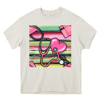 Cream Nurse Stethoscope Seamless Pattern Heavy Core Tee - BundleAndBundleShop