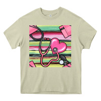 Mossy Nurse Stethoscope Seamless Pattern Heavy Core Tee - BundleAndBundleShop