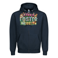 Navy Happy Easter 2023 Zipper Hoodie - HowdyJamesFarm
