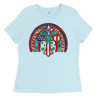 Baby Blue gemstone cross american flag turquoise rainbow Ladies Tee - Artiststas